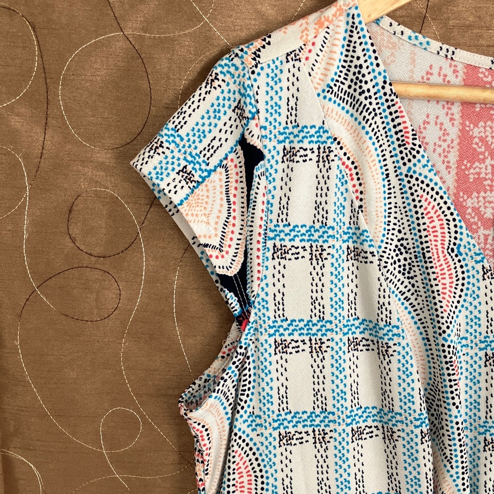 Dana Buchman Boho Maxi Dress Cream Multi Color Geometric Print Flowy Size L NWOT - Picture 5 of 14